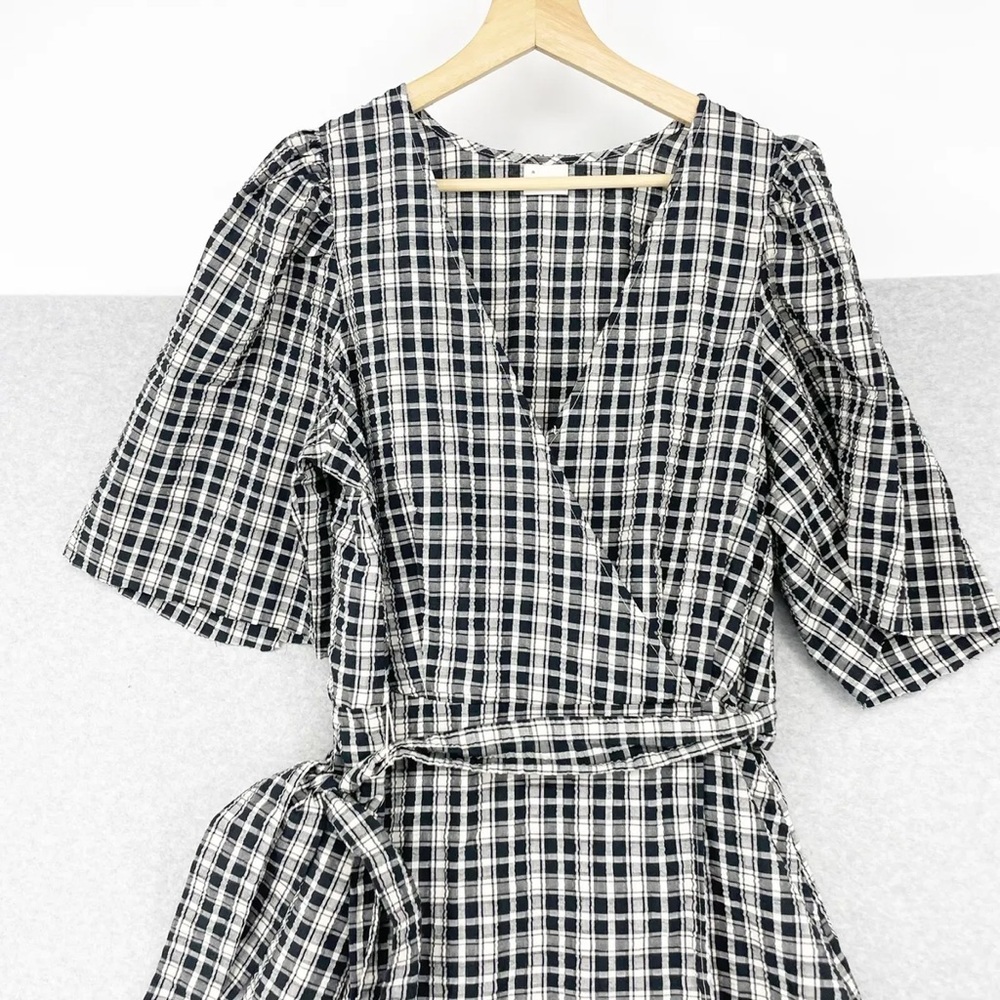 A NEW DAY Black & White Checkered Plaid 3/4 Balloon Sleeve Modest Midi Dress M